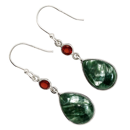 Russian Seraphinite and Garnet Earrings E-1002 SDE91591