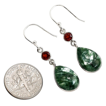 Russian Seraphinite and Garnet Earrings E-1002 SDE91591