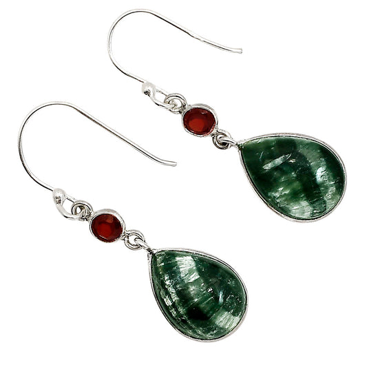 Russian Seraphinite and Garnet Earrings E-1002 SDE91592