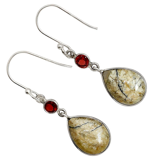 Authentic White Buffalo Turquoise Nevada and Garnet Earrings E-1002 SDE91597