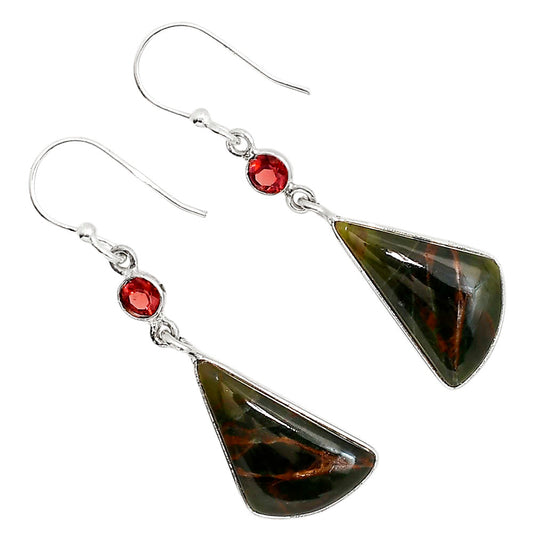 Turkish Rainforest Chrysocolla and Garnet Earrings E-1002 SDE91626