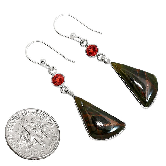 Turkish Rainforest Chrysocolla and Garnet Earrings E-1002 SDE91626