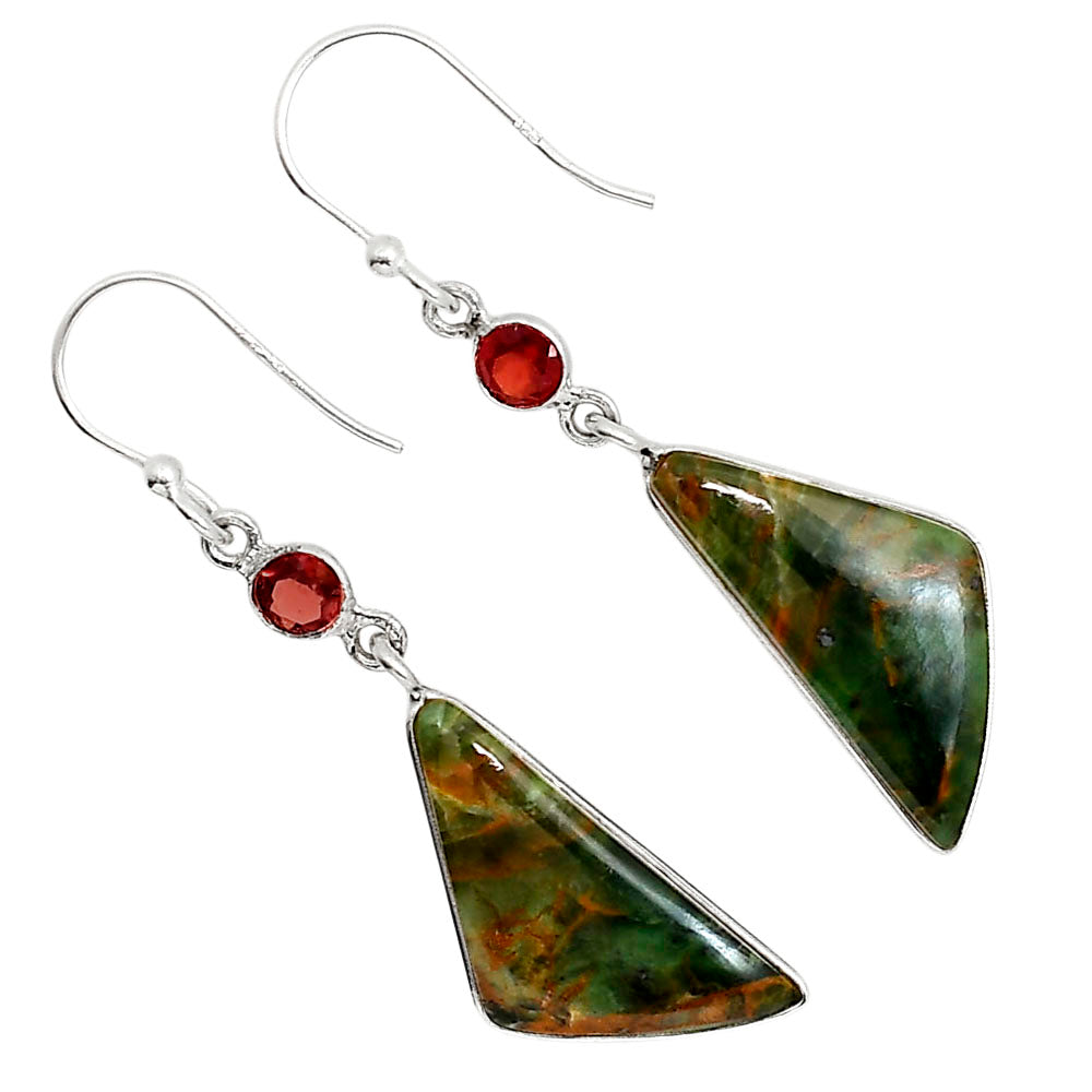 Turkish Rainforest Chrysocolla and Garnet Earrings E-1002 SDE91627