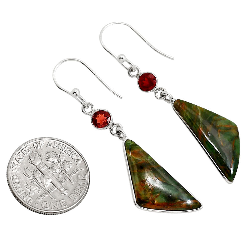 Turkish Rainforest Chrysocolla and Garnet Earrings E-1002 SDE91627