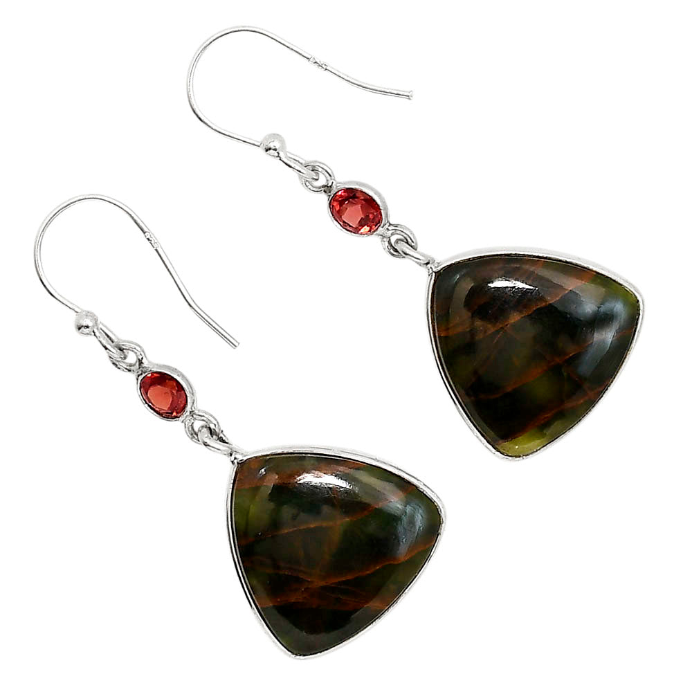 Turkish Rainforest Chrysocolla and Garnet Earrings E-1002 SDE91631