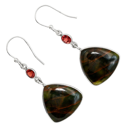 Turkish Rainforest Chrysocolla and Garnet Earrings E-1002 SDE91631