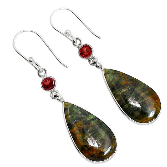 Turkish Rainforest Chrysocolla and Garnet Earrings E-1002 SDE91635