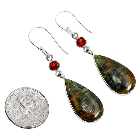 Turkish Rainforest Chrysocolla and Garnet Earrings E-1002 SDE91635