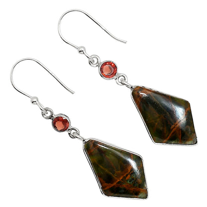 Turkish Rainforest Chrysocolla and Garnet Earrings E-1002 SDE91637