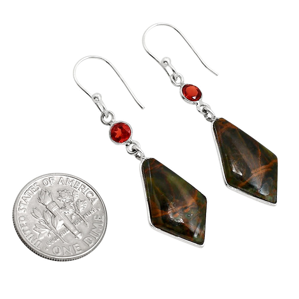 Turkish Rainforest Chrysocolla and Garnet Earrings E-1002 SDE91637