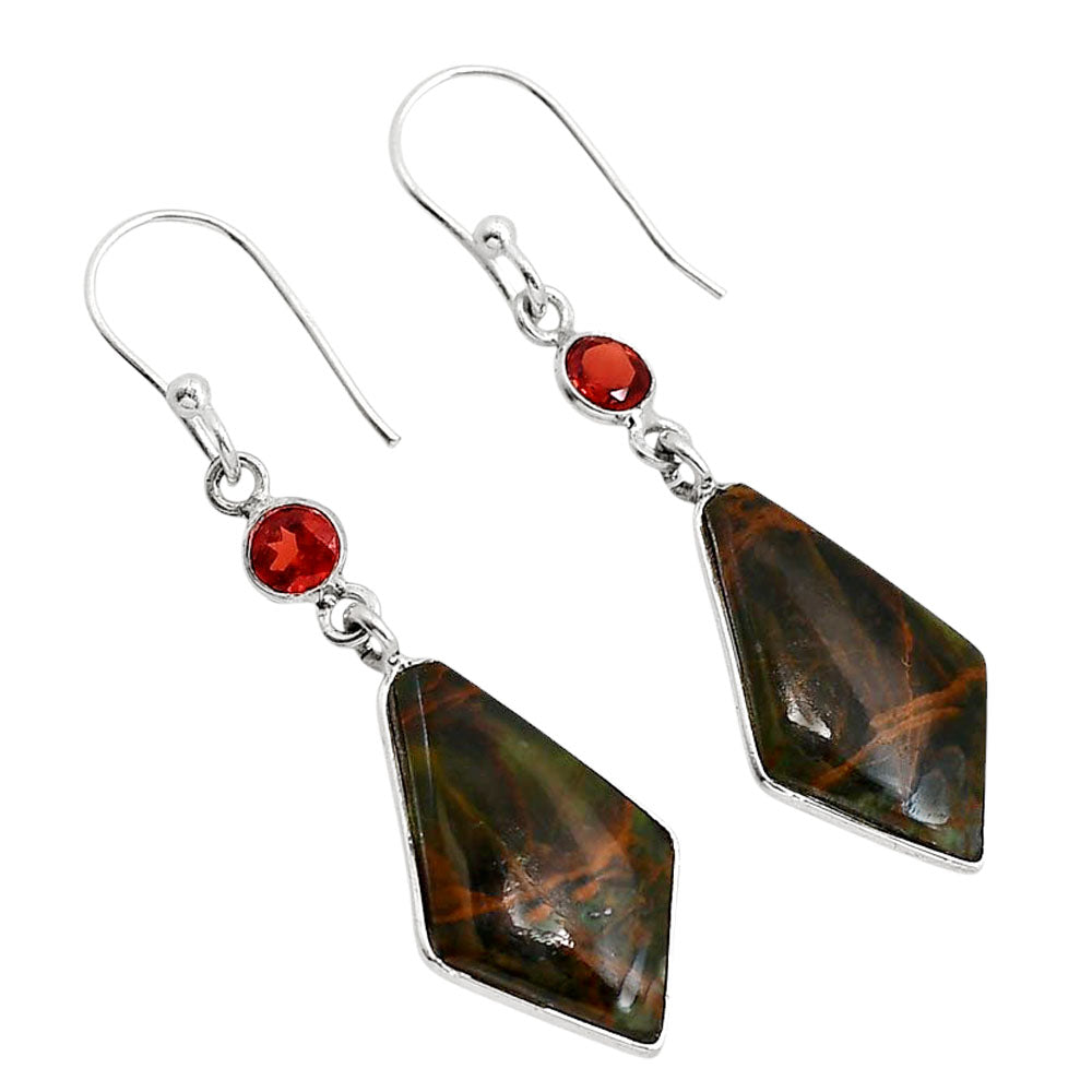 Turkish Rainforest Chrysocolla and Garnet Earrings E-1002 SDE91637