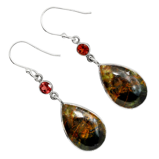 Turkish Rainforest Chrysocolla and Garnet Earrings E-1002 SDE91639
