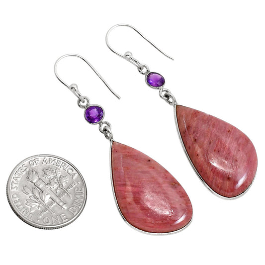 Pink Tulip Quartz and Amethyst Earrings E-1002 SDE91663