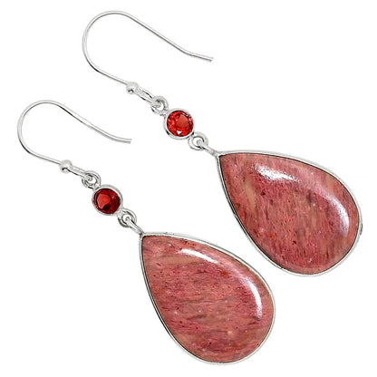 Pink Tulip Quartz and Garnet Earrings E-1002 SDE91668