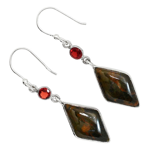 Turkish Rainforest Chrysocolla and Garnet Earrings E-1002 SDE91683
