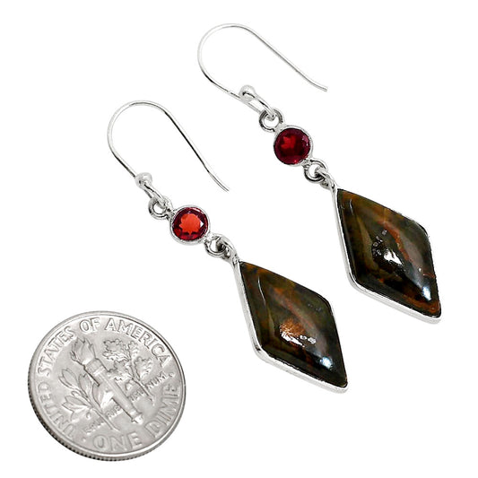 Turkish Rainforest Chrysocolla and Garnet Earrings E-1002 SDE91683