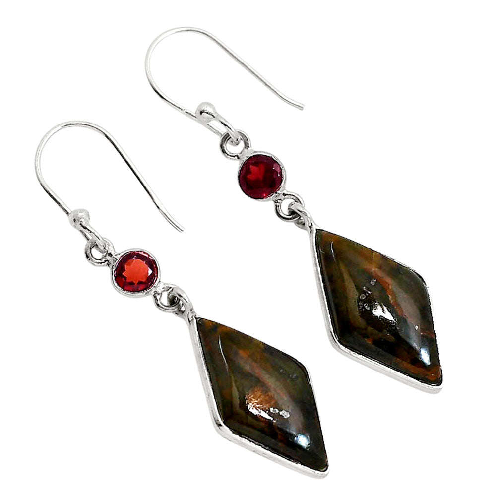 Turkish Rainforest Chrysocolla and Garnet Earrings E-1002 SDE91683