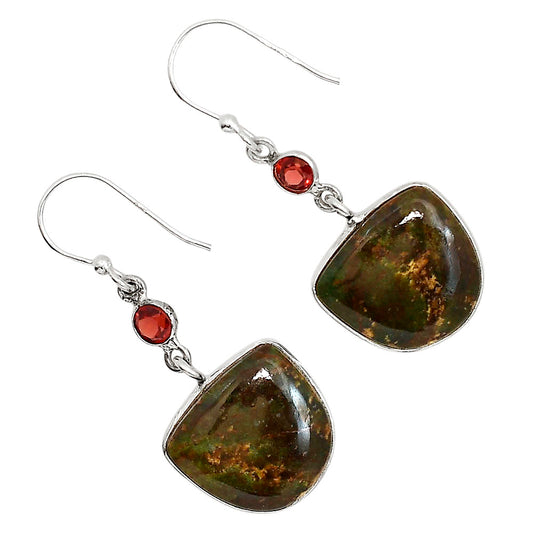 Turkish Rainforest Chrysocolla and Garnet Earrings E-1002 SDE91684
