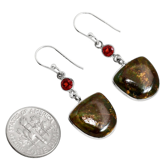 Turkish Rainforest Chrysocolla and Garnet Earrings E-1002 SDE91684