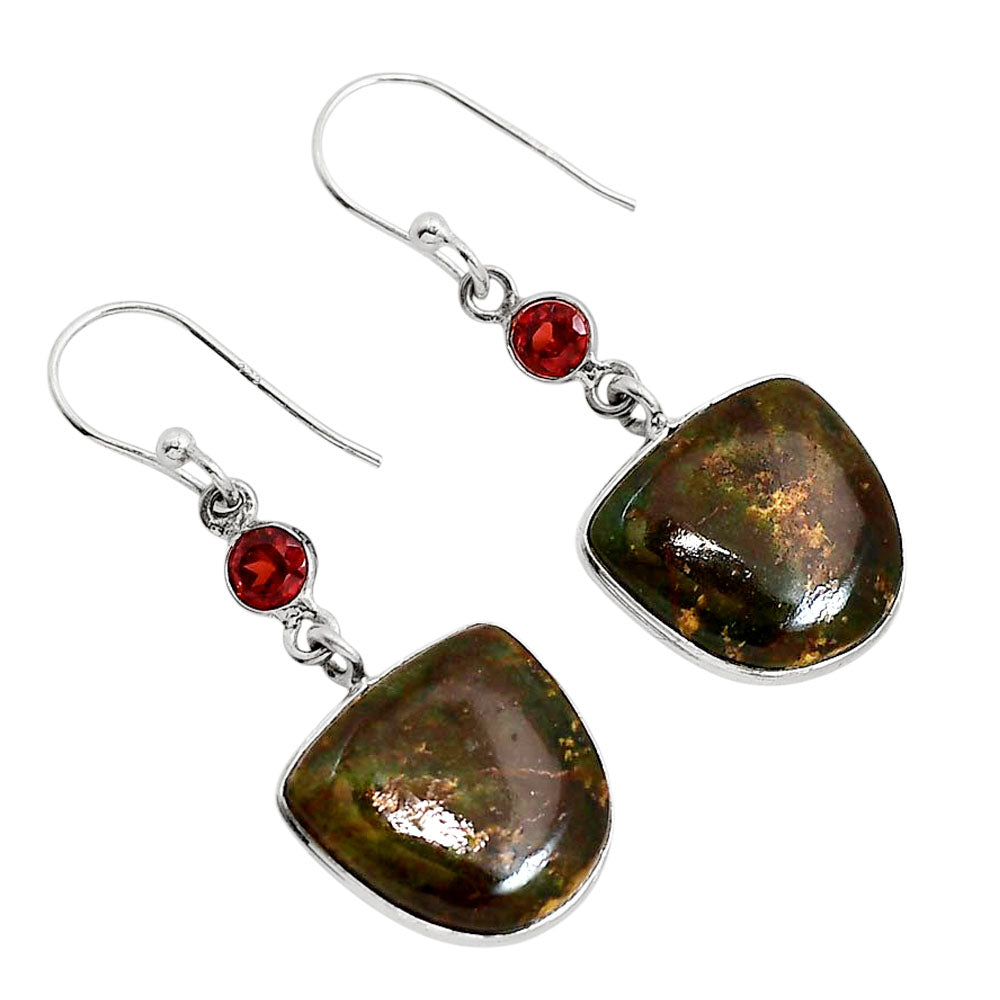 Turkish Rainforest Chrysocolla and Garnet Earrings E-1002 SDE91684