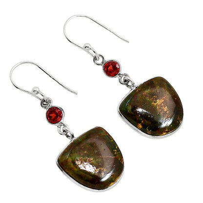Turkish Rainforest Chrysocolla and Garnet Earrings E-1002 SDE91684