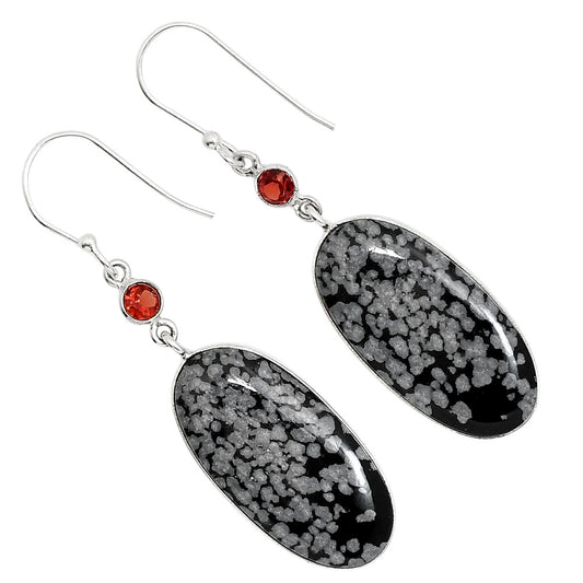 Snowflake Obsidian and Garnet Earrings E-1002 SDE91688
