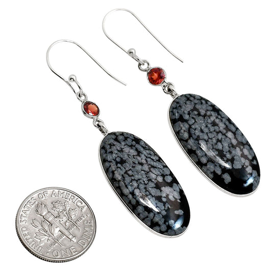 Snowflake Obsidian and Garnet Earrings E-1002 SDE91688