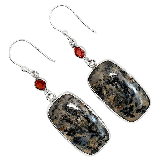 Russian Honey Dendrite Opal and Garnet Earrings E-1002 SDE91692