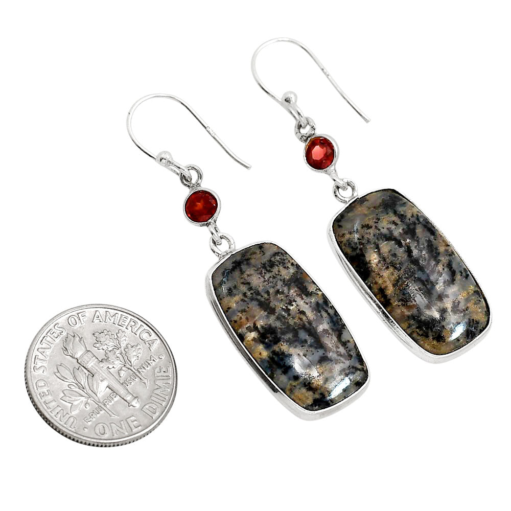 Russian Honey Dendrite Opal and Garnet Earrings E-1002 SDE91692