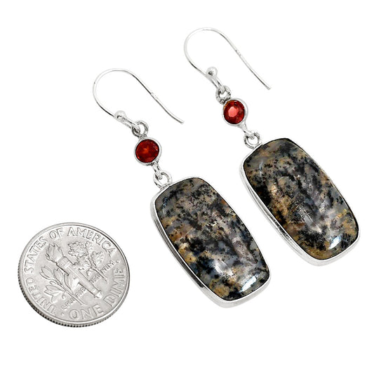 Russian Honey Dendrite Opal and Garnet Earrings E-1002 SDE91692