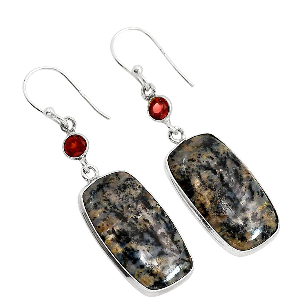 Russian Honey Dendrite Opal and Garnet Earrings E-1002 SDE91692