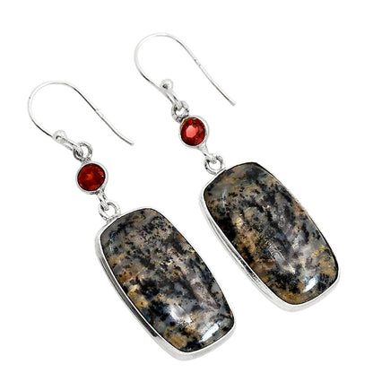 Russian Honey Dendrite Opal and Garnet Earrings E-1002 SDE91692