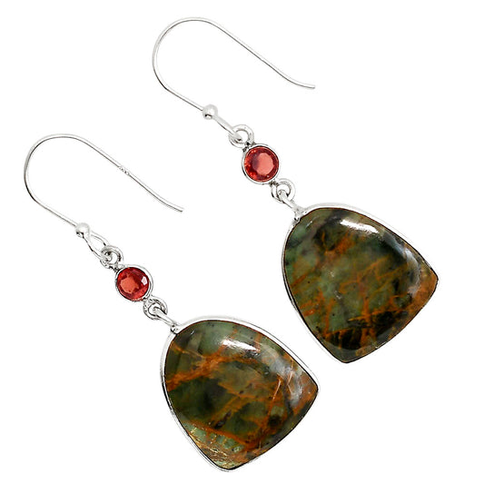 Turkish Rainforest Chrysocolla and Garnet Earrings E-1002 SDE91696