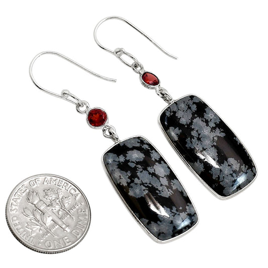 Snowflake Obsidian and Garnet Earrings E-1002 SDE91701