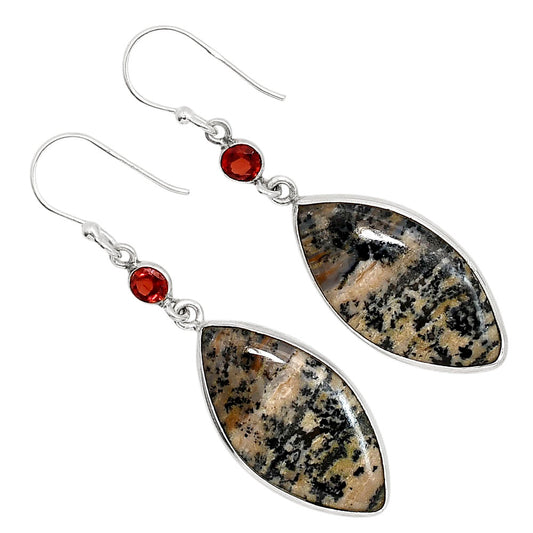 Russian Honey Dendrite Opal and Garnet Earrings E-1002 SDE91705