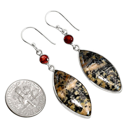 Russian Honey Dendrite Opal and Garnet Earrings E-1002 SDE91705