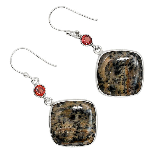 Russian Honey Dendrite Opal and Garnet Earrings E-1002 SDE91709