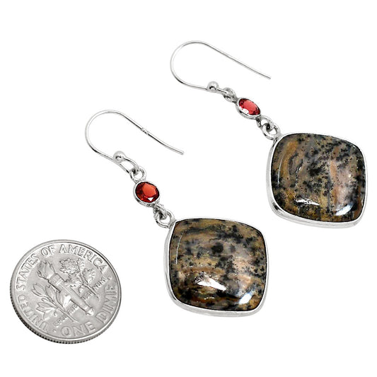 Russian Honey Dendrite Opal and Garnet Earrings E-1002 SDE91709