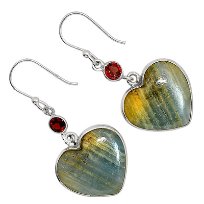 Heart Blue Aragonite and Garnet Earrings E-1002 SDE91715