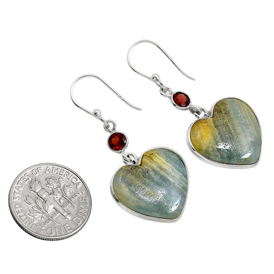 Heart Blue Aragonite and Garnet Earrings E-1002 SDE91715