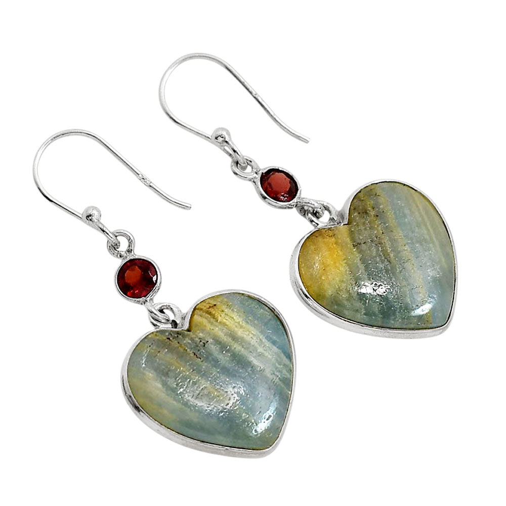 Heart Blue Aragonite and Garnet Earrings E-1002 SDE91715