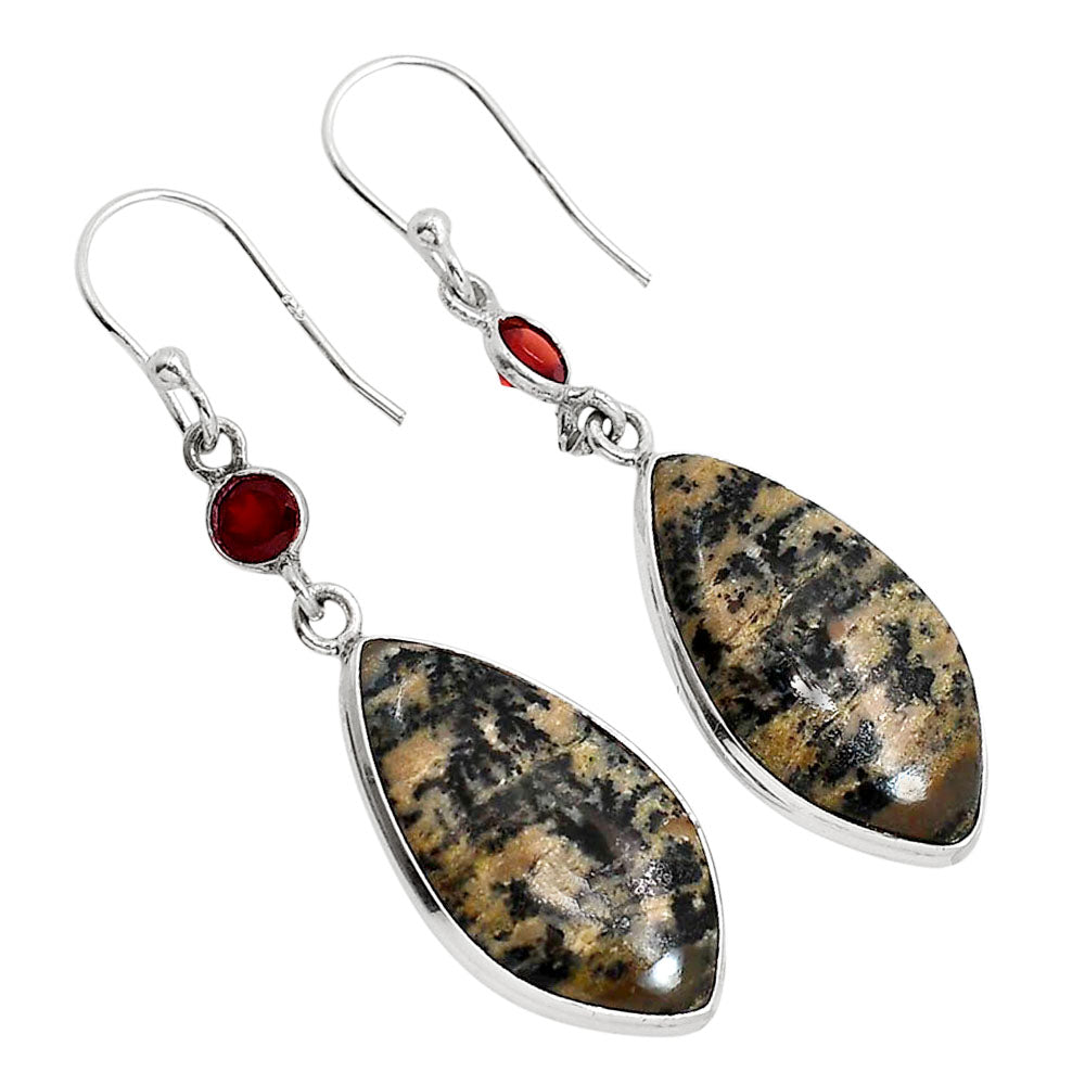 Russian Honey Dendrite Opal and Garnet Earrings E-1002 SDE91716