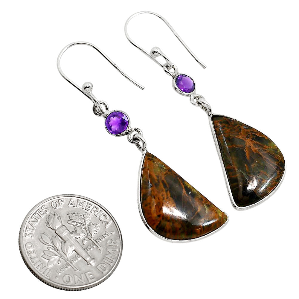 Turkish Rainforest Chrysocolla and Amethyst Earrings E-1002 SDE91725