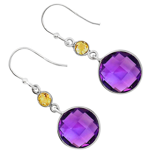 Amethyst Checker Briolette and Citrine Earrings E-1006 SDE91754