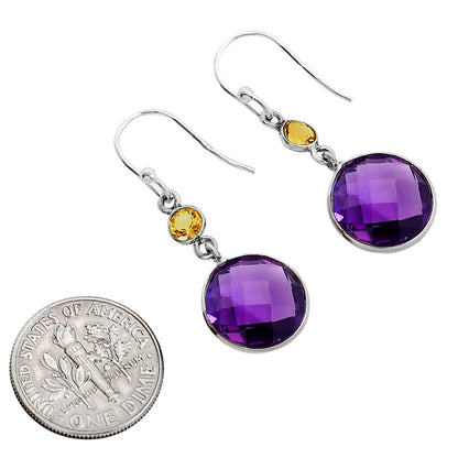 Amethyst Checker Briolette and Citrine Earrings E-1006 SDE91756
