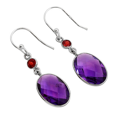 Amethyst Checker Briolette and Garnet Earrings E-1006 SDE91769