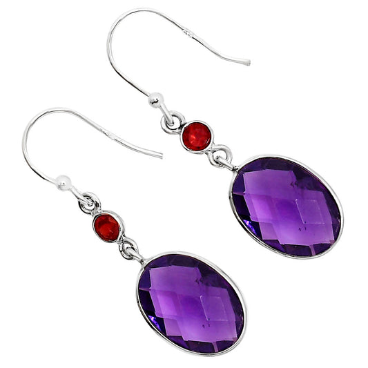 Amethyst Checker Briolette and Garnet Earrings E-1006 SDE91770