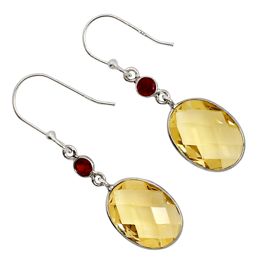 Citrine Checker Briolette and Garnet Earrings E-1002 SDE91773