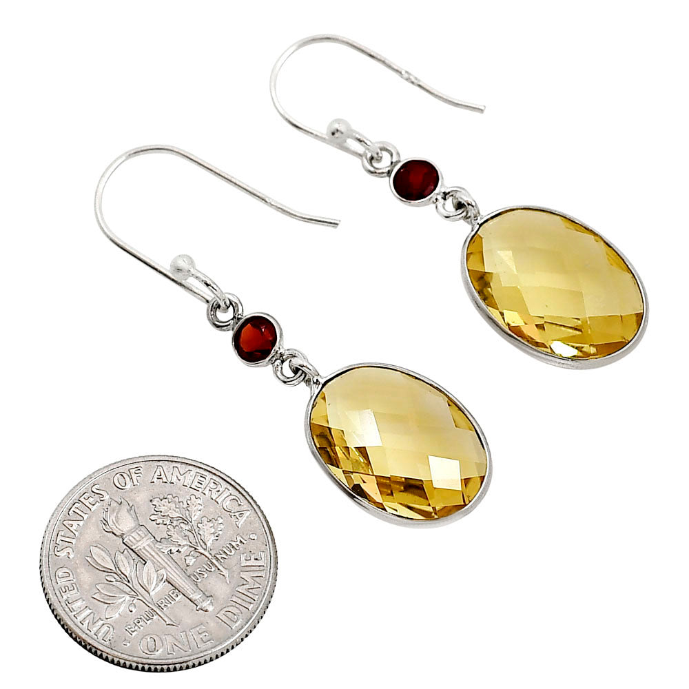 Citrine Checker Briolette and Garnet Earrings E-1006 SDE91773