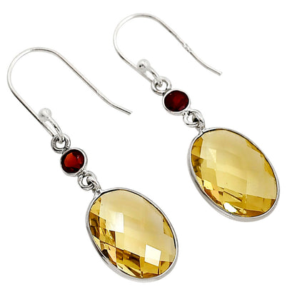 Citrine Checker Briolette and Garnet Earrings E-1006 SDE91775